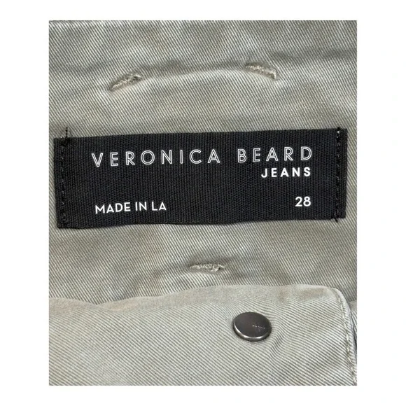 Veronica Beard GISELLE Flare Jeans Sea Foam Green Extra High Rise Belted Size 28